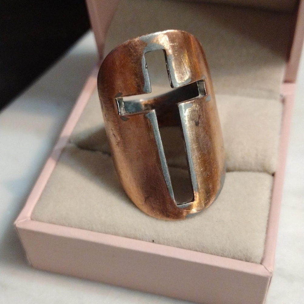 "Price Is Firm"!!!!!Handcrafted  copper beaten Cross Ring